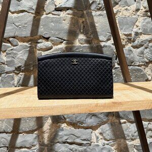 Chanel 2006-2008 Black Quilted Satin Clutch Bag